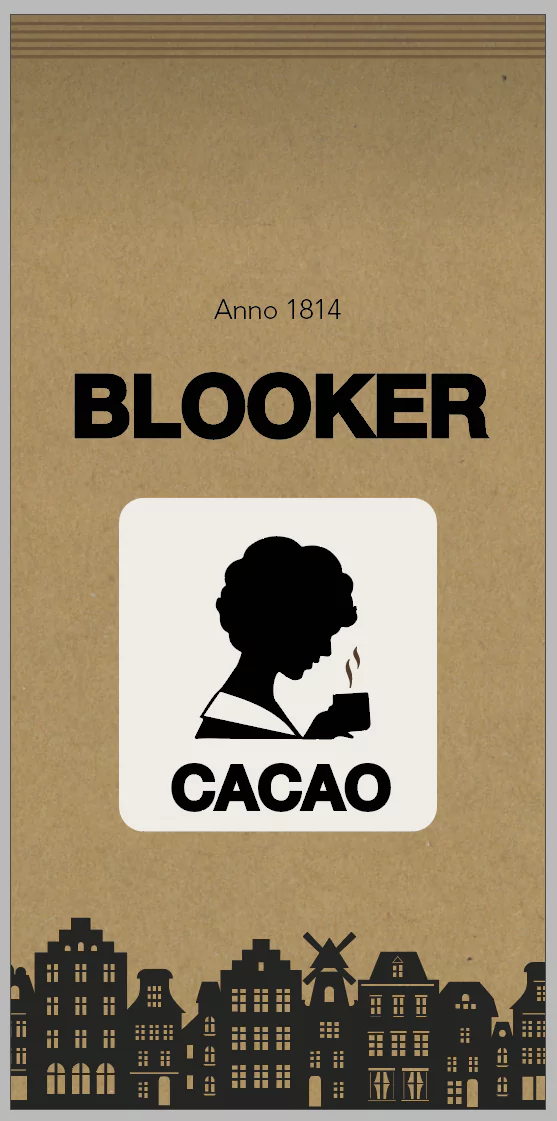 Woman drinking cacao iconic Blooker packaging
