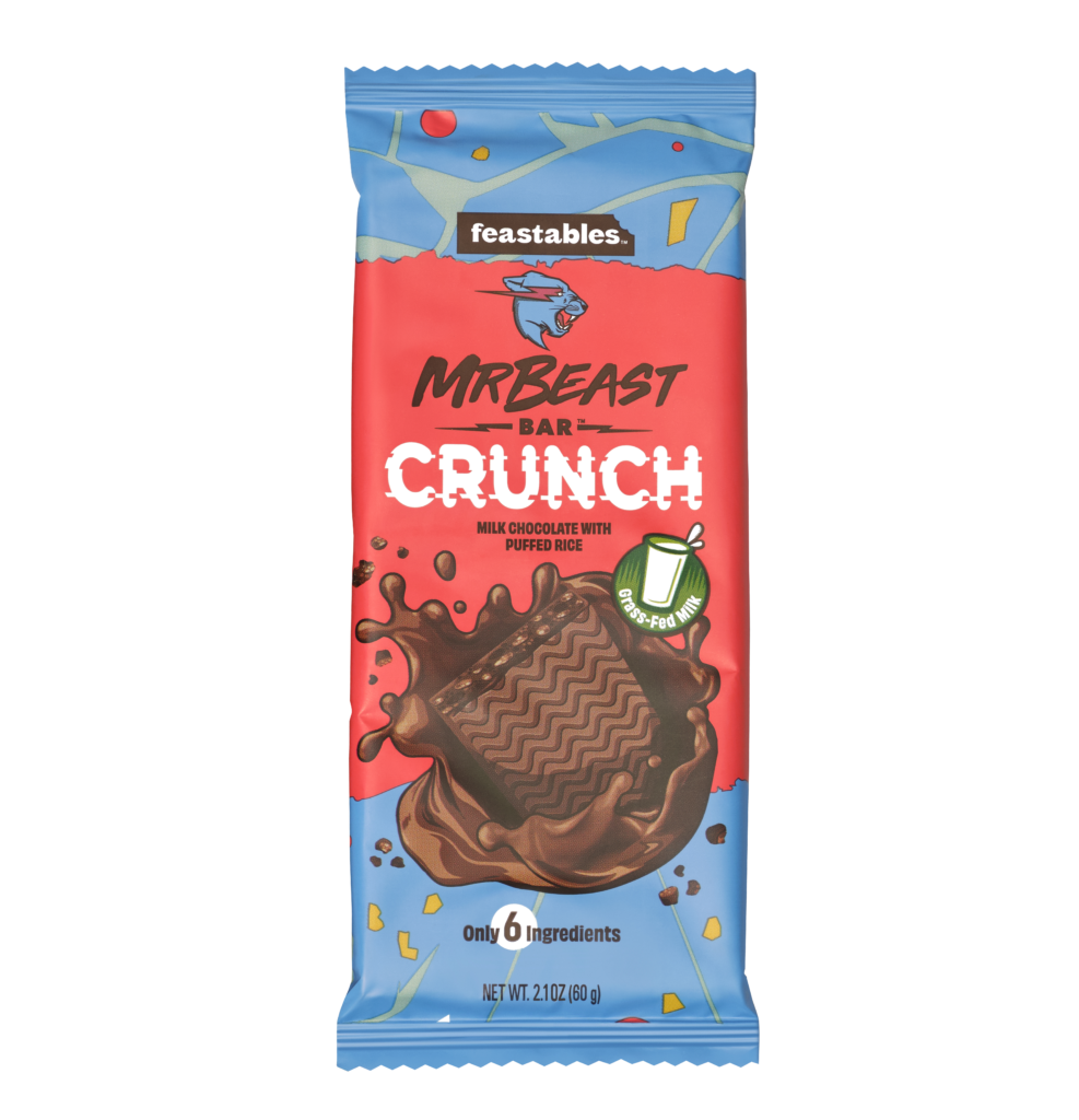 Milk Crunch Chocolate bar 60 gram from Feastables by MrBeast. Milk Chocolate with puffed rice.
